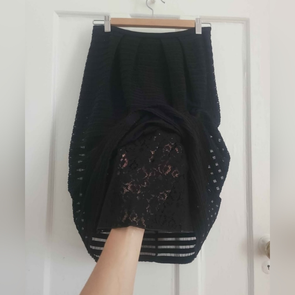 Max Mara Lace Overlay Midi Black Skirt